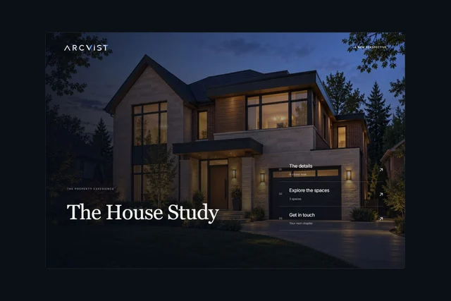 Actual Arcvist Cinematic menu with a clearly illustrative detached-house exterior